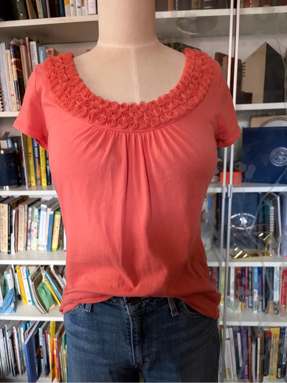Coral floral neckline top